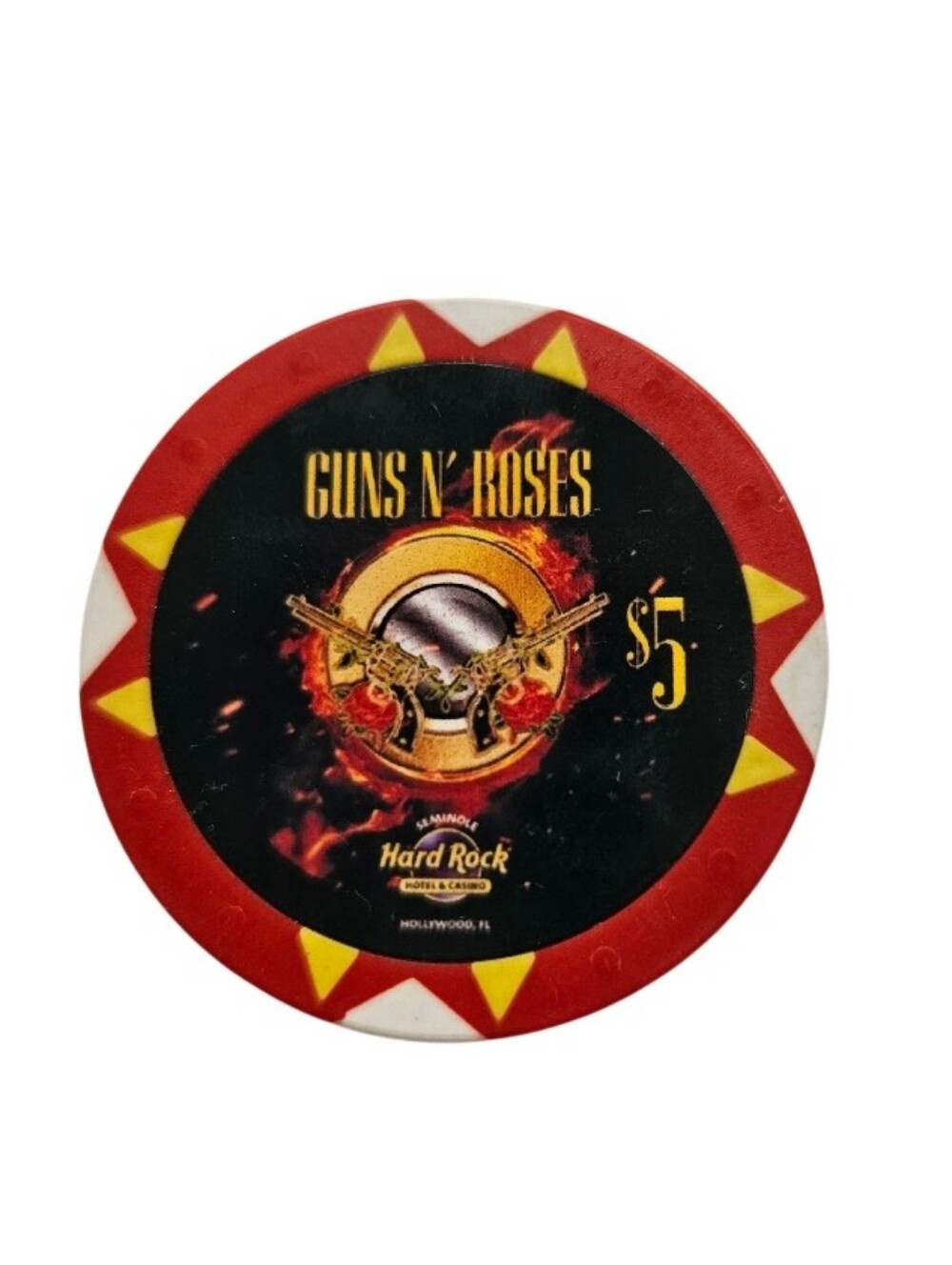 Hard Rock Cafe Guns N' Roses $5 Poker Chip - Red, Black, Yellow